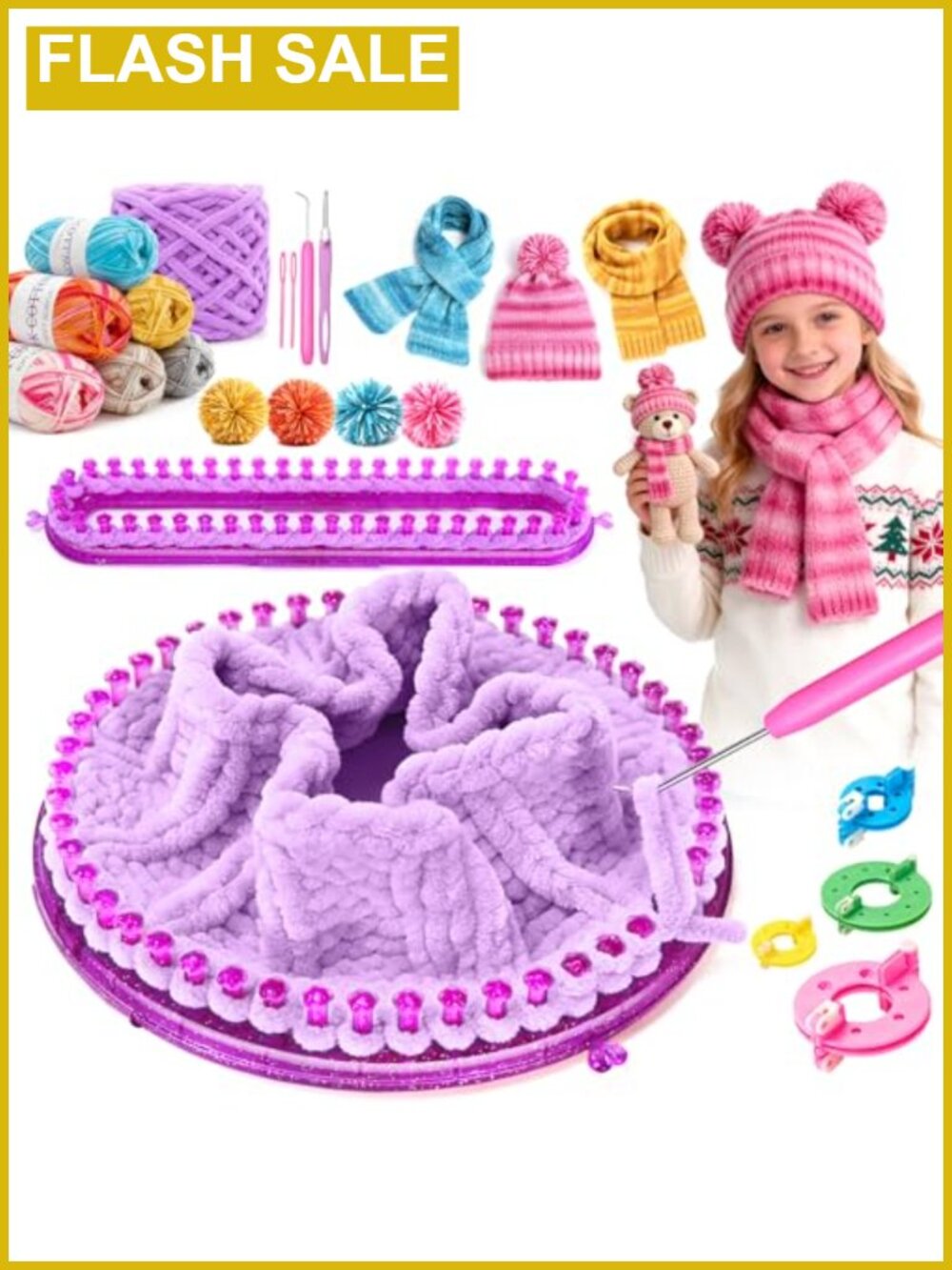 Knitting Loom Kit Storage Bag Yarn Pom Pom Maker Crochet Hook Beginner
